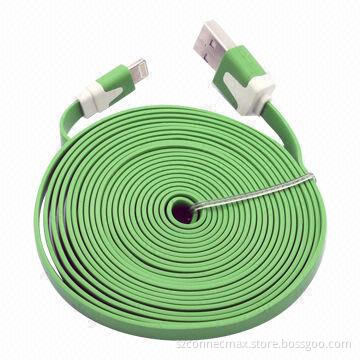 Flat 8-pin to USB Data Cable for iPhone 5, iPod Touch, iPad, Green, Supports Speed Up to 480Mbps